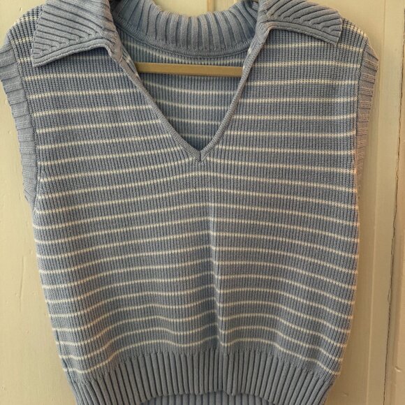 Light Blue and White Stripped Sweater Size S - Picture 1 of 3